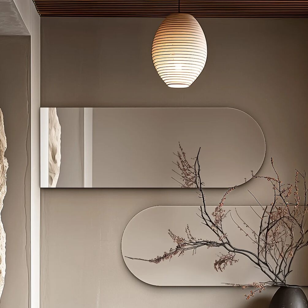 Lifestyle image of Origins Living Oslo Arched Brushed Bronze 500 x 1400mm Mirror